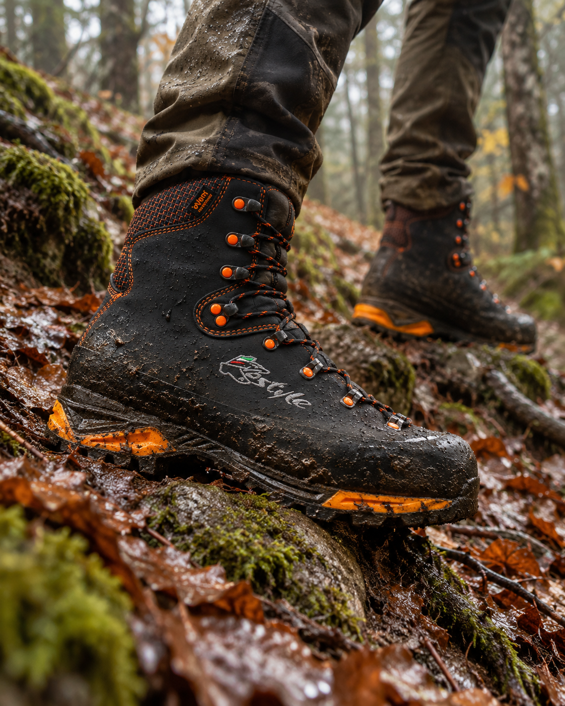 Kostyle KS-AVANT bottes de chasse sur terrain forestier humide