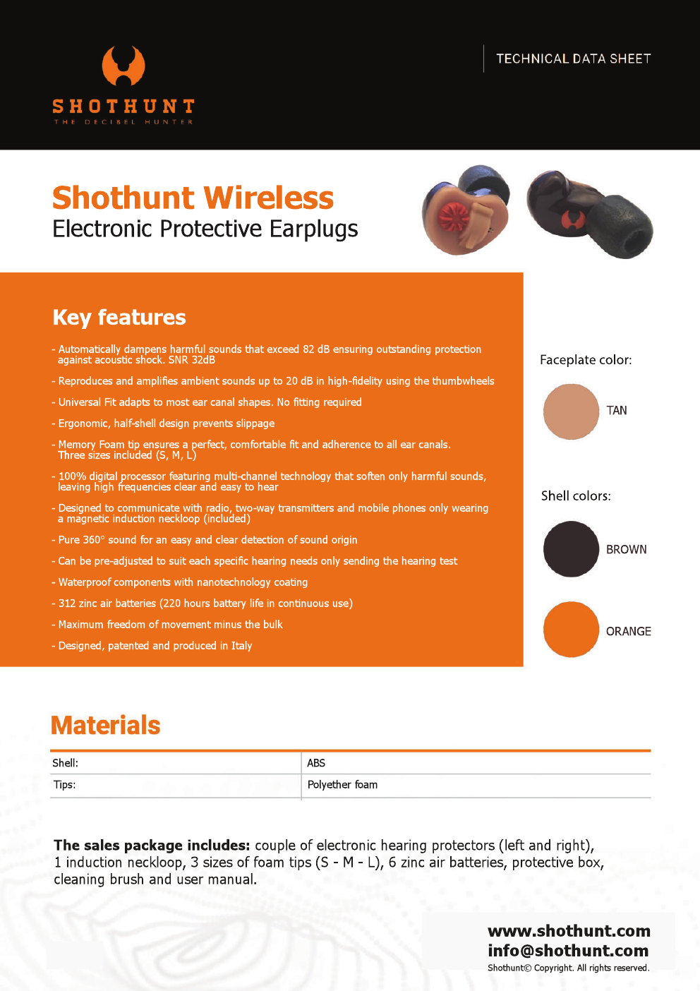 Shothunt Wireless tehnički list i dostupne boje