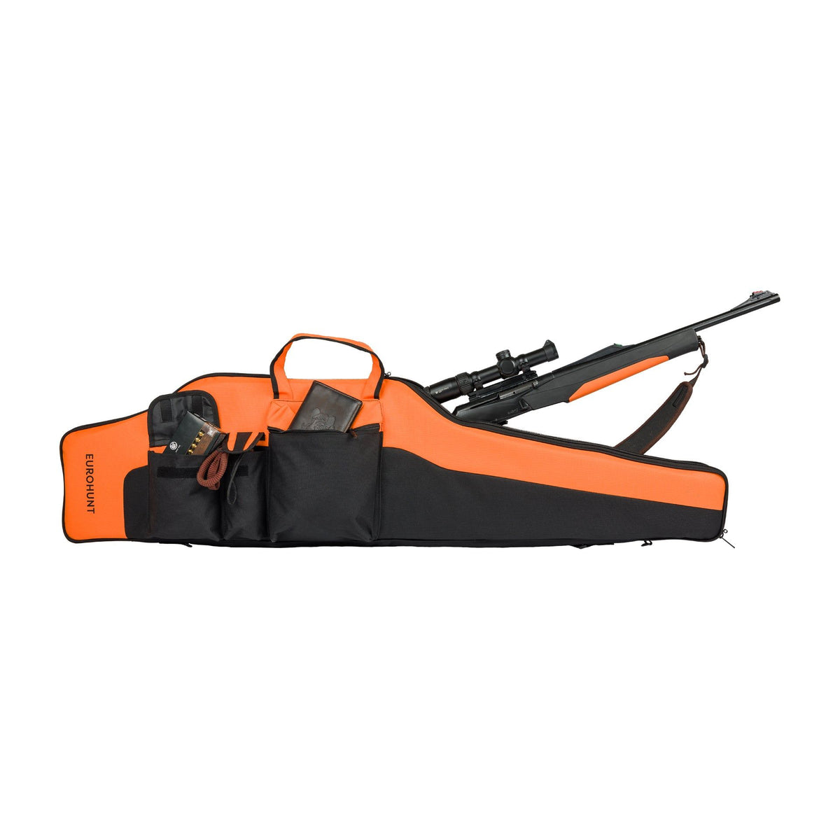 Eurohunt funda para rifle – color negro / naranja, aprox. 135 cm