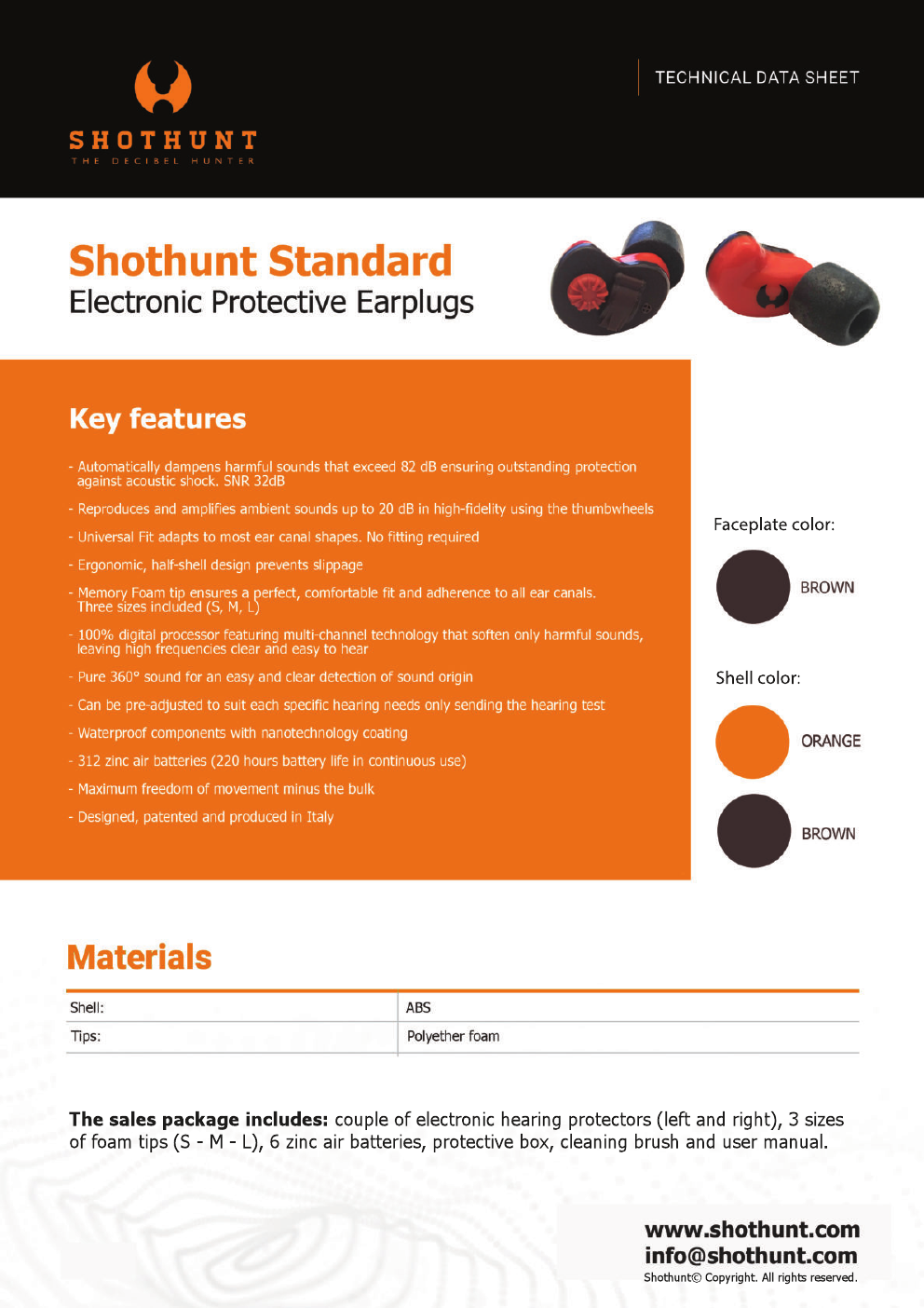 Shothunt Standard tehnički list i dostupne boje